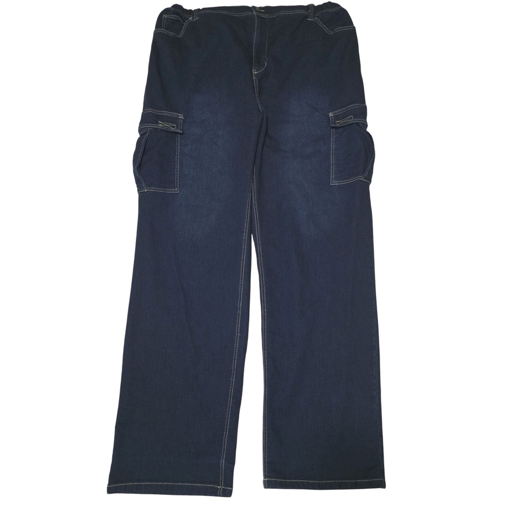 King Size Men's‎ Dark Blue Denim Cargo Pants Elastic XL